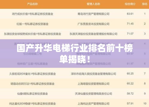 国产升华电梯行业排名前十榜单揭晓！