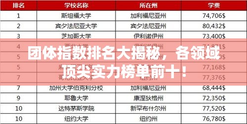 团体指数排名大揭秘，各领域顶尖实力榜单前十！