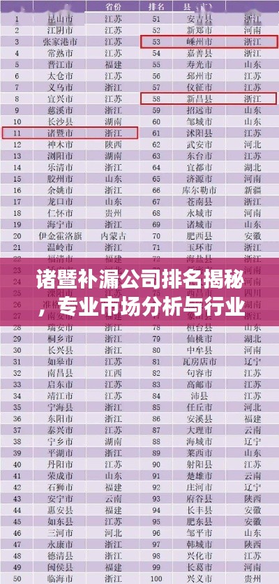 诸暨补漏公司排名揭秘，专业市场分析与行业领导者一览