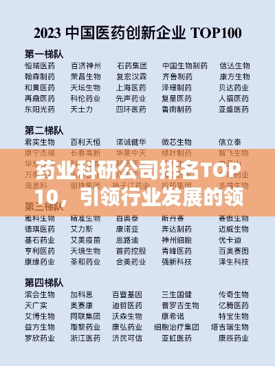 药业科研公司排名TOP10，引领行业发展的领军企业榜单