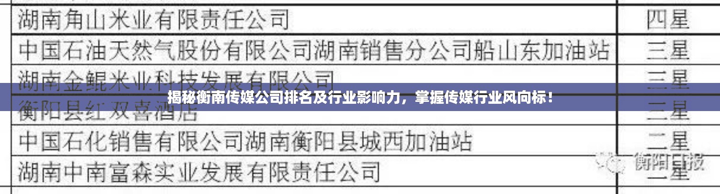 揭秘衡南传媒公司排名及行业影响力，掌握传媒行业风向标！