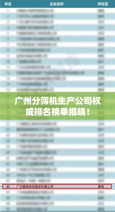 广州分筛机生产公司权威排名榜单揭晓！